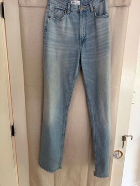 Zara Light Blue High-Rise Straight Jeans